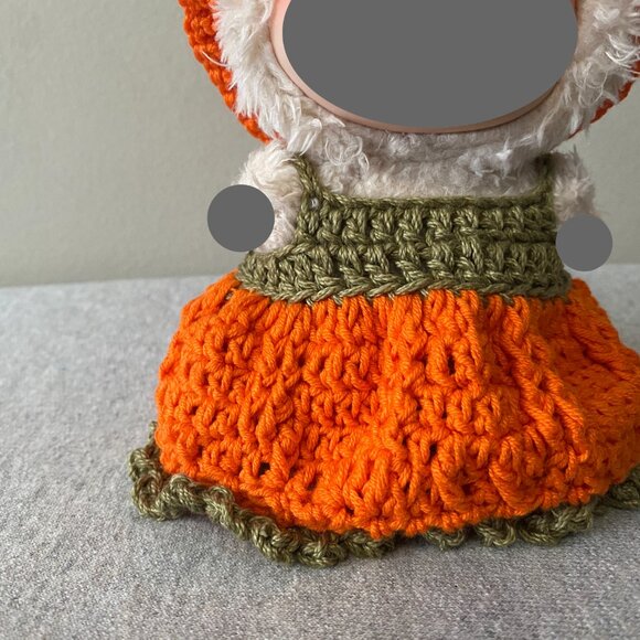 Handmade Crochet Autumnal Orange Green Outfit for 17cm Plush Doll 2-Piece Set - Picture 6 of 7